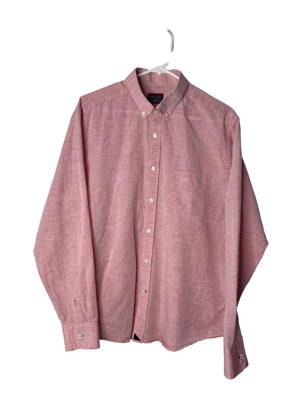 UNTUCKIT Men's Long Sleeve Red Linen Cotton Button Up Collar Shirt Large